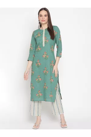 BE INDI Women Floral Printed Straight Kurta Set with Trouser
