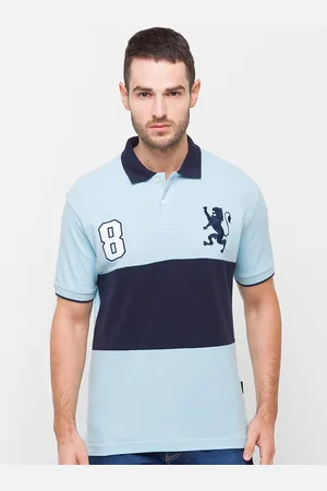 Giordano Men Blue Colourblocked Polo Collar Applique Slim Fit Cotton T-shirt