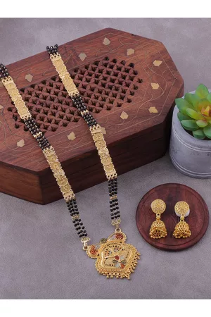 Brandsoon Gold-Plated & Black Beaded Mangalsutra
