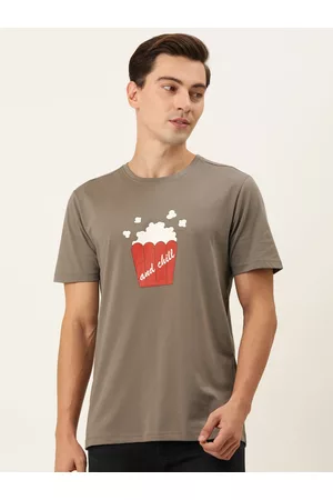 Forever 21 Men Grey Graphic Printed Round-Neck Casual T-shirt