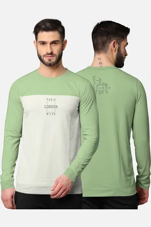 bullmer Men Green Colourblocked Cotton T-shirt
