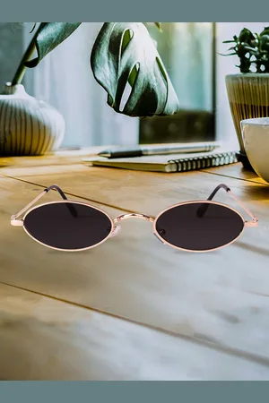 Spiky Unisex Kids Black Lens & Gold-Toned Oval Sunglasses with UV Protected Lens