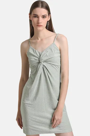 Kazo Green Embellished Satin Sequined Sheath Mini Dress