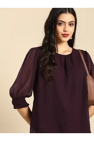 all about you Women Purple Self Designed Dobby Regular Top