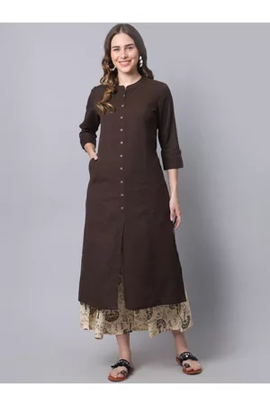 Pistaa Women Brown Solid Kurta with Palazzos