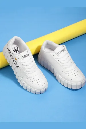 Kook N Keech Women White Perforations Regular Sneakers with Typography Print Detail