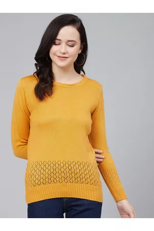Cayman Women Mustard Yellow Solid Acrylic Pullover