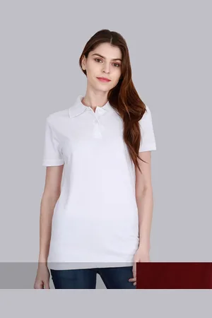 Fleximaa Women Maroon & White Solid Polo Neck Tshirt (pack of 2)