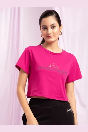KENDALL + KYLIE Women Fuchsia Typography Printed Oversized T-shirt