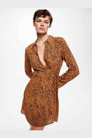 MANGO Orange & Black Animal Dress