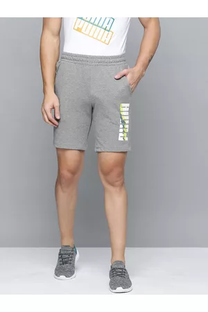 PUMA Men Grey Typography Printed Slim Fit Graphic Sports Shorts
