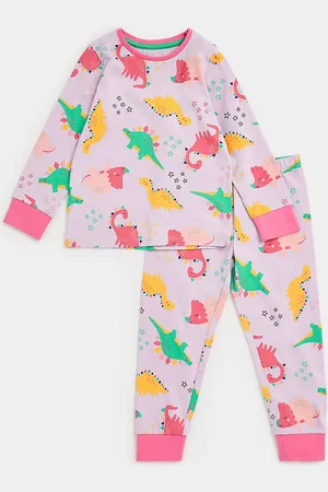 Mothercare Girls Multicoloured Printed Pure Cotton T-shirt with Pyjamas