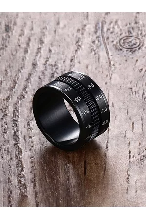Yellow Chimes Men Black Rhodium-Plated Camera Lens Design Finger Ring