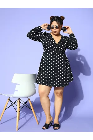 Berrylush Women Elegant Black Polka Dotted Wrap it Up Dress