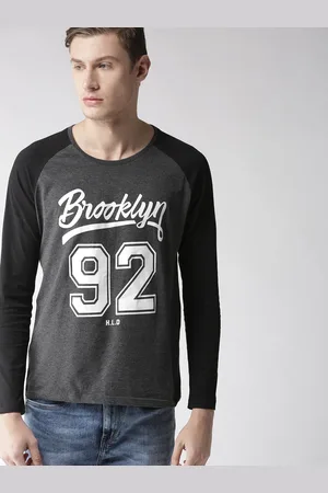 Highlander Men Charcoal Grey & Black Printed Round Neck T-shirt