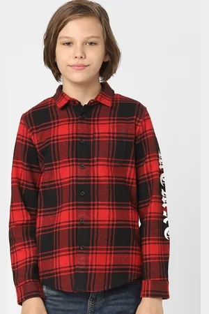 JACK & JONES Boys Red Slim Fit Tartan Checks Checked Casual Shirt