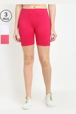 GRACIT Women Pack Of 3 White & Red Solid Cycling Shorts
