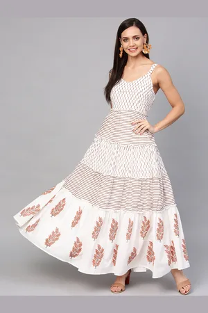 Jaipur Off-White Handblock Printed Pure Cotton Maxi Dress