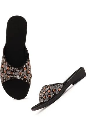 STYLE SHOES Women Black Embellished Party Open Toe Flats