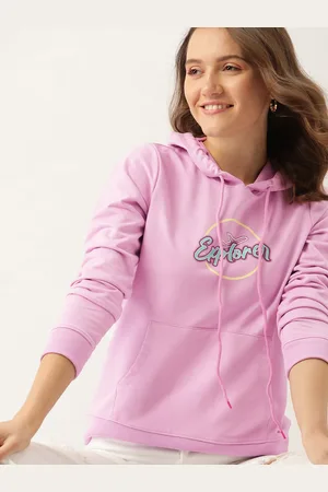 DressBerry Women Pink Printed Hooded Sweatshirt
