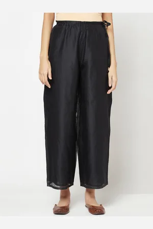 Fabindia Women Black Waist Tie Up Cotton Trousers