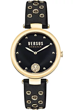 Versus Women Black Embellished Dial & Black Leather Textured Straps Analogue Watch