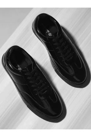 Tokyo Talkies Women Black Textured PU Sneakers