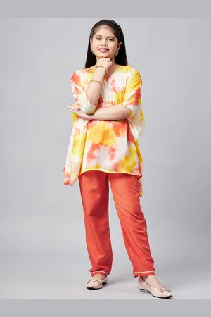 Stylo Bug Girls Multicoloured Printed Kurti with Dhoti Pants