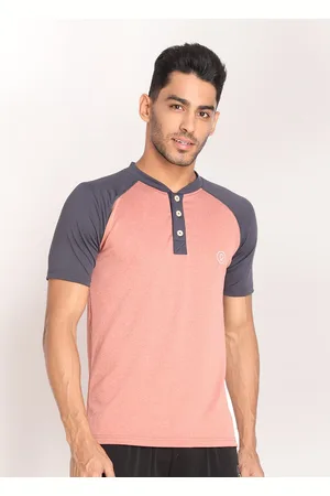CHKOKKO Men Rust Sports Henley Neck T-shirt