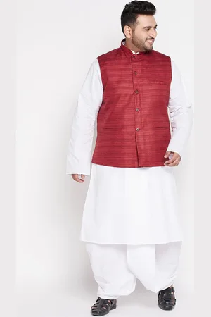 Vastramay Size Men White Pure Cotton Kurta with Dhoti Pants & Nehru Jacket