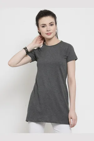 Kalt Women Grey Solid T-shirt
