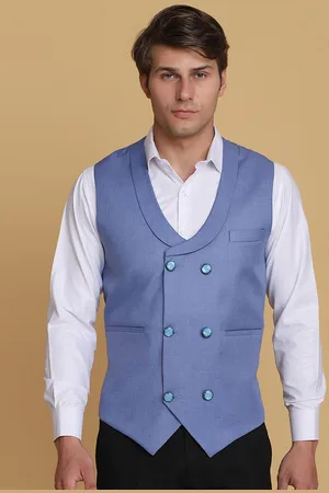 Tahvo Men Blue Solid Formal Waistcoat