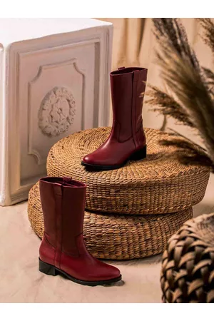 SAINT G. Burgundy Leather Mid-Top Regular Block Heels Boots