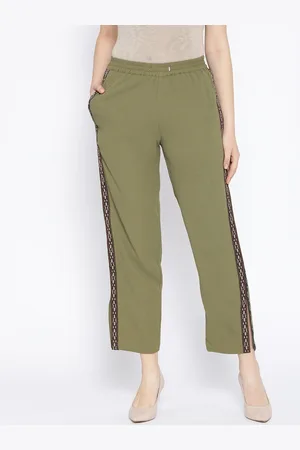 DODO & MOA Women Olive Green Solid Cropped Regular Trousers