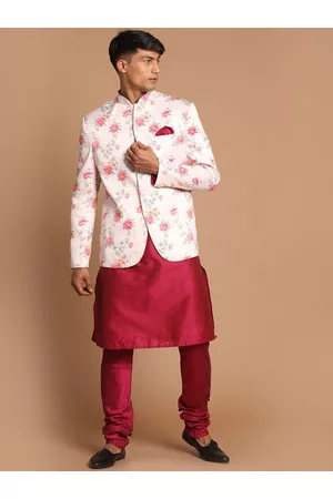Vastramay Men Kurta with Pyjama and Floral Printed Nehru Jacket Set