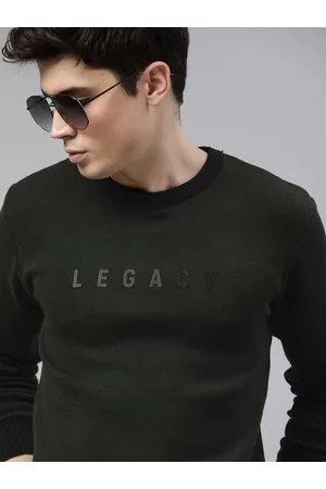 WROGN Men Olive Green Printed Pullover Sweater