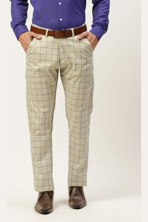 SOJANYA Men Grey & Blue Checked Smart Formal Trousers