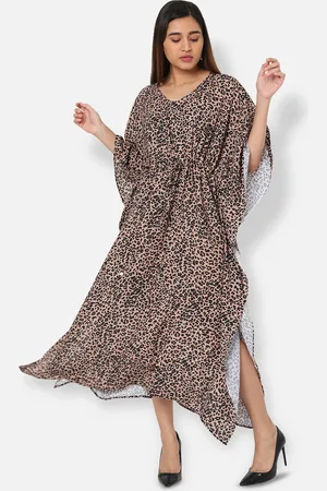 ASHTAG Brown & Black Animal Crepe Kaftan Maxi Dress