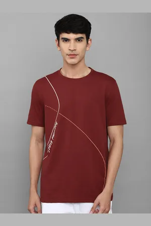 Louis Philippe Men Maroon Typography Printed Slim Fit T-shirt