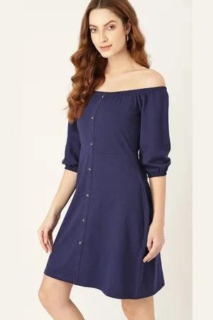 DressBerry Navy Blue Off-Shoulder Sustainable & Recycled A-Line Dress