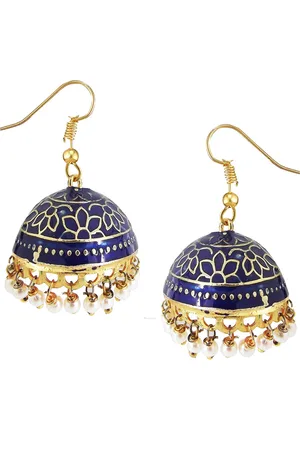 FEMMIBELLA Navy Blue & Gold-Toned Geometric Jhumkas Earrings