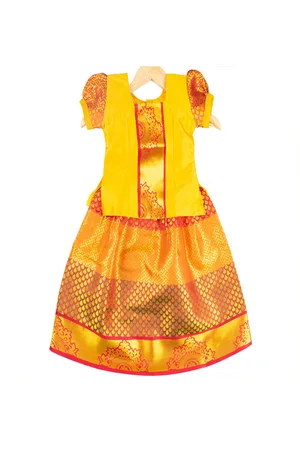 Amirtha Fashion Girls Gold-Toned & Red Ready to Wear Lehenga Choli