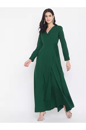 Berrylush Women Green Solid Maxi Dress