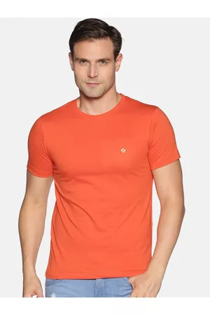 dollar Men Orange Solid Round Neck T-shirt