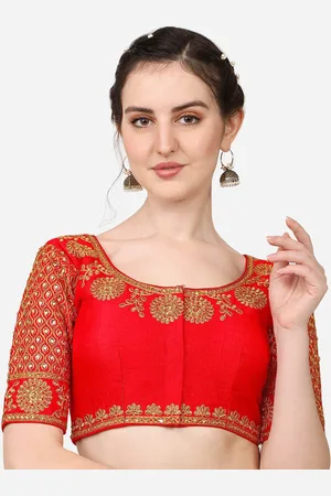 PUJIA MILLS Women Red Embroidery Saree Blouse