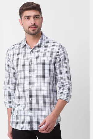 SPYKAR Men White Slim Fit Tartan Checks Checked Casual Shirt
