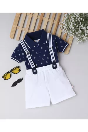 BUMZEE Boys Navy Blue & White T-shirt with Short