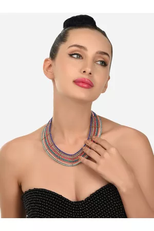 Ami Women Multicoloured Multi Stranded Beaded Bohemian Necklace