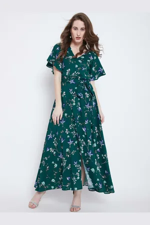 Berrylush Green Floral Print Maxi Dress