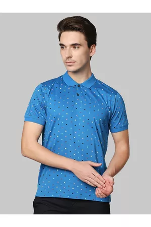 Park Avenue Men Blue Printed Polo Collar Slim Fit Cotton T-shirt